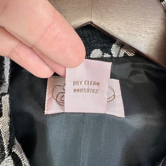 VTG Lovely Blazer Jacket Womens 12 Black White Baroque Damask Pattern 3-Button - Picture 11 of 15